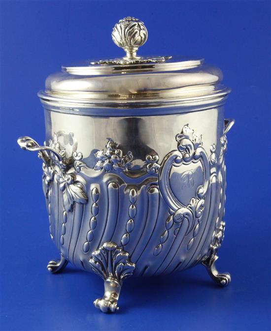 A late Victorian silver two handled biscuit box and cover by Charles Stuart Harris, 21 oz.